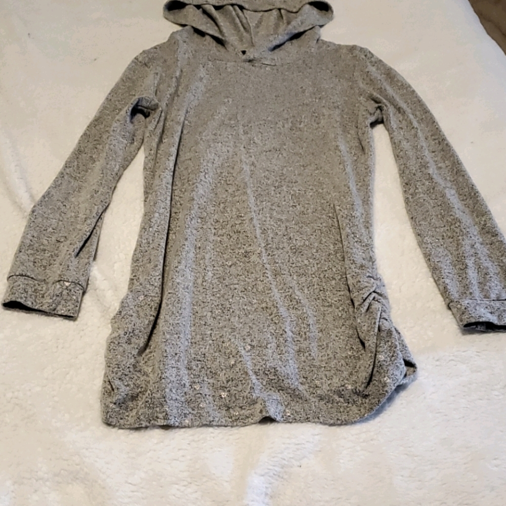 Maternity gray silver long sleeve hooded pullover